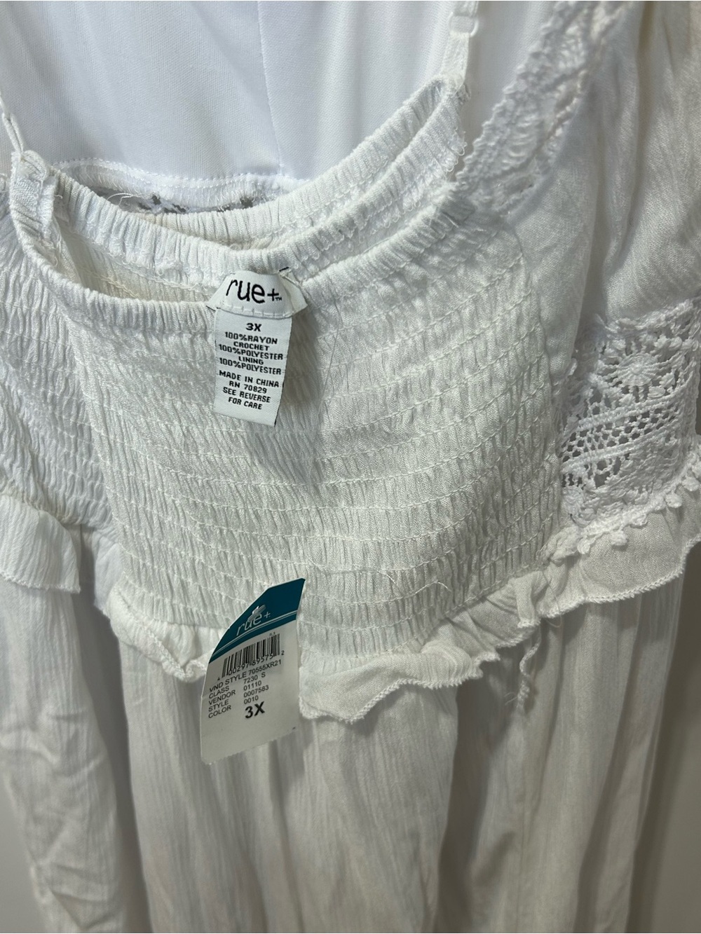 White Lace-Trim Maxi Dress with Spaghetti Straps and Smocked Waist - Picture 8 of 9